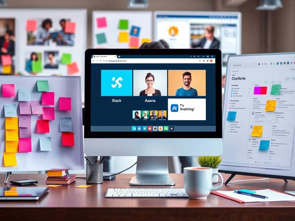 Slack, Zoom, Asana and project management tools for real-time communication and task tracking.