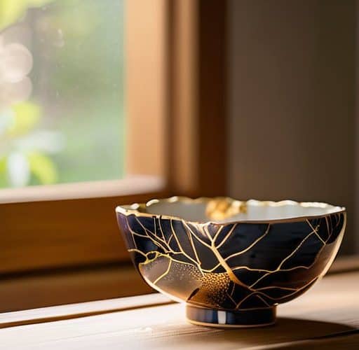 Gold cracks illustrate Kintsugi resilience mindset